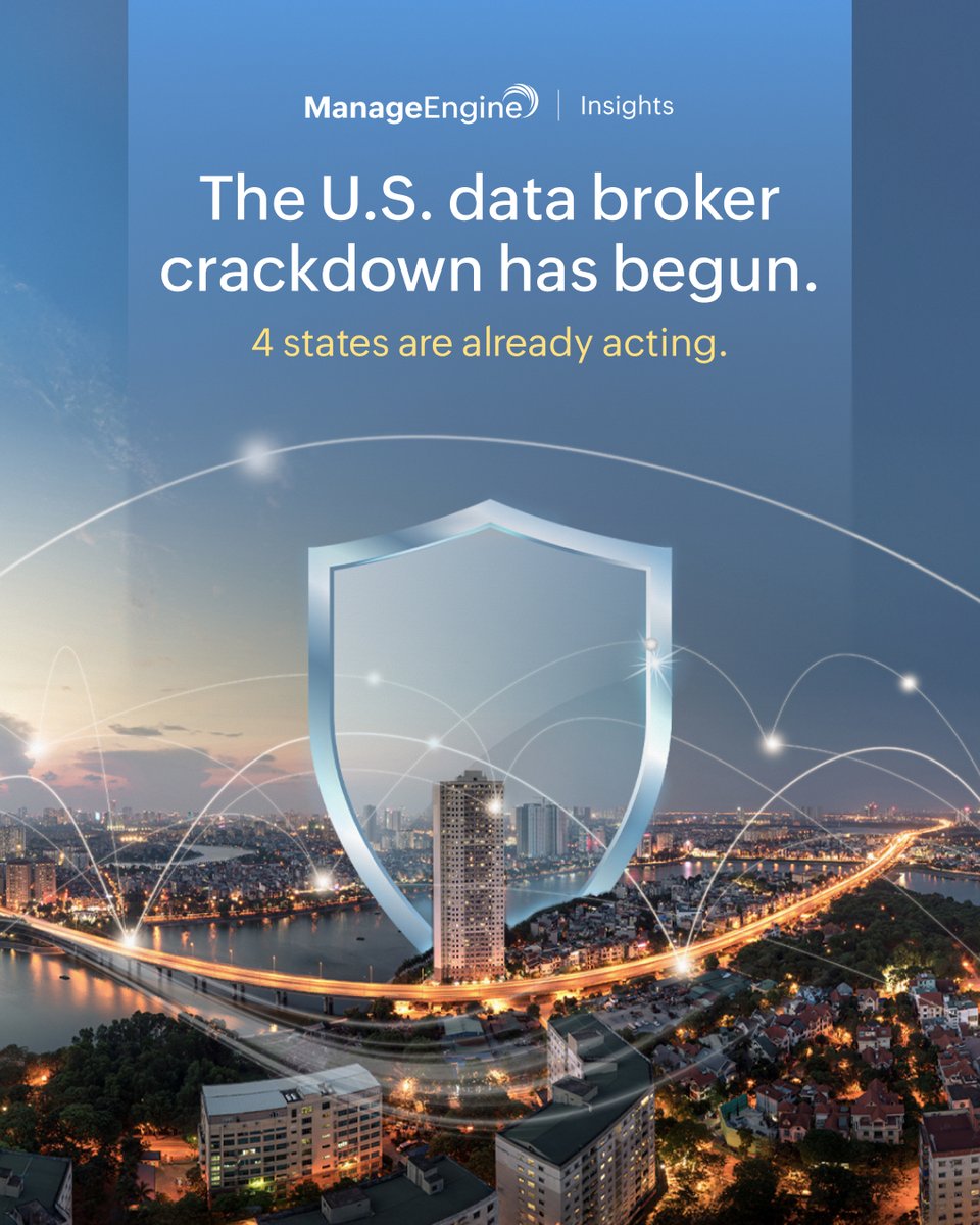 manageengine's tweet image. The United States is finally putting pressure on data brokers. Four states now require registration, and California’s 2026 Delete Act will let residents wipe broker-held data with one click. 

Learn more: zurl.co/cOs7l