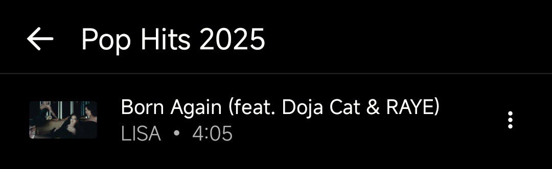 #LISA’s “Born Again” ft. Doja Cat &amp; RAYE was selected by YouTube Music as one of this year’s pop hits for their Pop Hits of 2025 list! Only 49 songs were handpicked among thousands of songs released this year.  👏