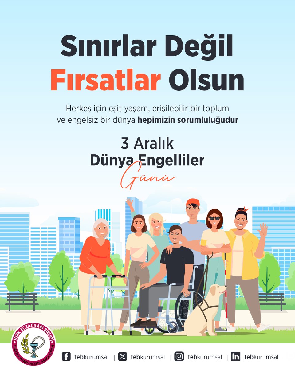 Sınırlar değil, fırsatlar olsun.
Herkes için eşit yaşam, erişilebilir bir toplum ve engelsiz bir dünya hepimizin sorumluluğudur.

#3AralıkDünyaEngellilerGünü