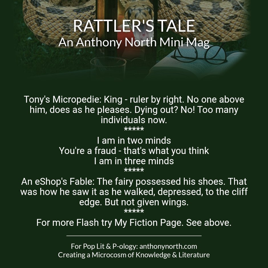#r4today #GMB #vss365 #haiku
King Individual Flash Fairy Mind Split Personality Depression 
My Fiction Page:
anthonynorth.com/fiction
See Profile Link for my 53 FREE eBooks:
poetry flashfiction romance horror sci fi crime history green politics paranormal