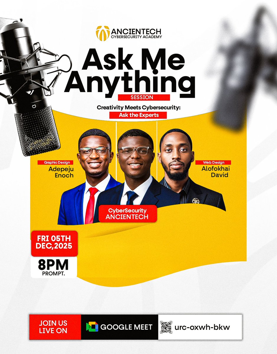 ancientechcyber's tweet image. Ask Me Anything!
Cybersecurity, Graphic Design &amp;amp; Web Dev experts live on Dec 5, 8PM. Don’t miss it! 
 meet.google.com/urc-oxwh-bkw 

#AMA #FutureOfTech