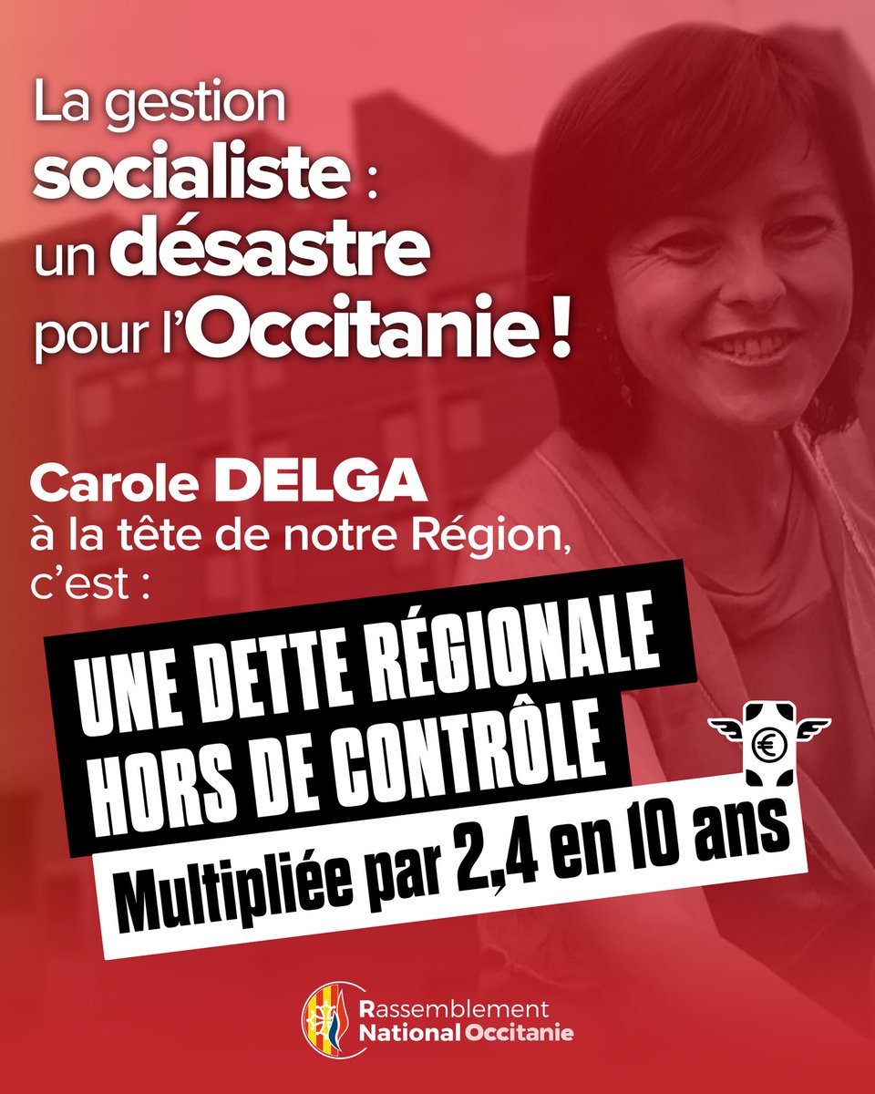 🚨 La dette de la région Occitanie a été multipliée par 2,4 en dix ans et atteint désormais 3,6 milliards d’euros !
➡️ La gestion socialiste de Carole Delga est un désastre.

🔗 Consultez notre tract : calameo.com/read/003639557…