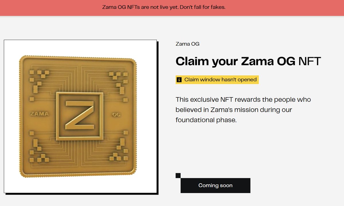 🚨 Zama OG NFT Drop Incoming! 

3,500 exclusive NFTs for early believers.  
🔒 Hold to unlock Zama Protocol perks  
⏳ Claim window NOT open — beware fakes!  

Official link drops soon. Stay locked on <a href="/zama/">Zama</a>

#ZamaCreatorProgram