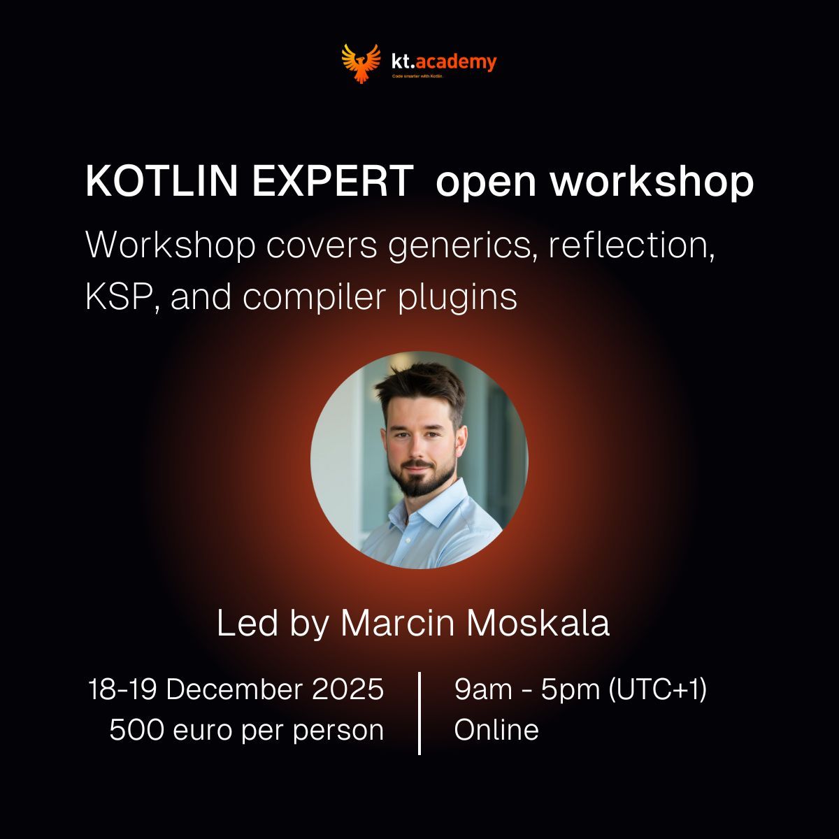ktdotacademy's tweet image. Explore how Kotlin’s type system, delegation, and #KSP work under the hood — and how to use that knowledge to write cleaner, more scalable code, at the Kotlin Expert open workshop, 
📆 Dec 18–19. 
🔥 live online, hands-on
Check it here: kt.academy/workshop/expert