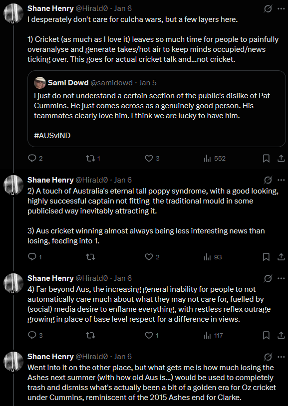 Various differences here, but it's kind of an extension/more individual version of a broader off-point thing going around the current Oz team. As much as scrutiny and tough marking has generally been a strength of Oz cricket, this isn't really it.