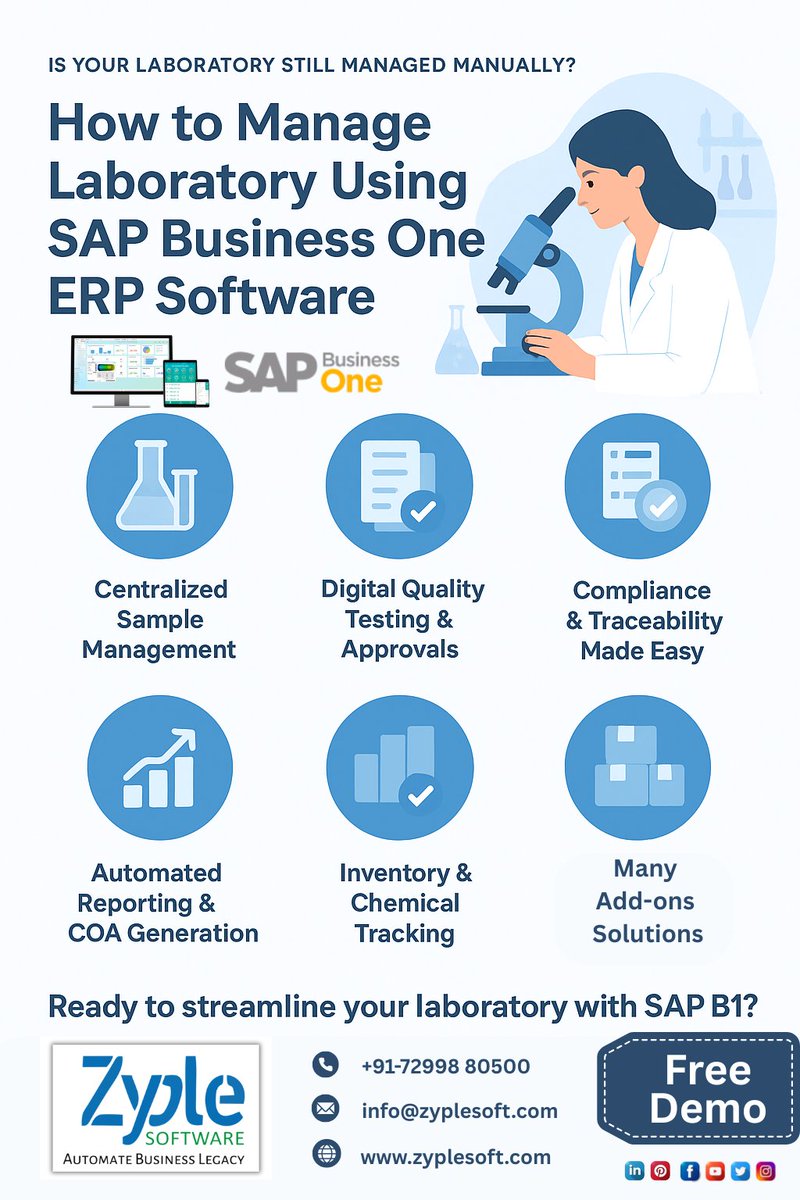 zyplesoftware's tweet image. Is Your Laboratory Still Managed Manually?

#SAPBusinessOne #LaboratoryManagement #LabAutomation #QualityControl #ChemicalIndustry #DigitalTransformation #ERPSoftware #SAPERP  #Industry #ProcessAutomation #QCQA #ComplianceManagement #BusinessIntelligence #ZypleSoftware
