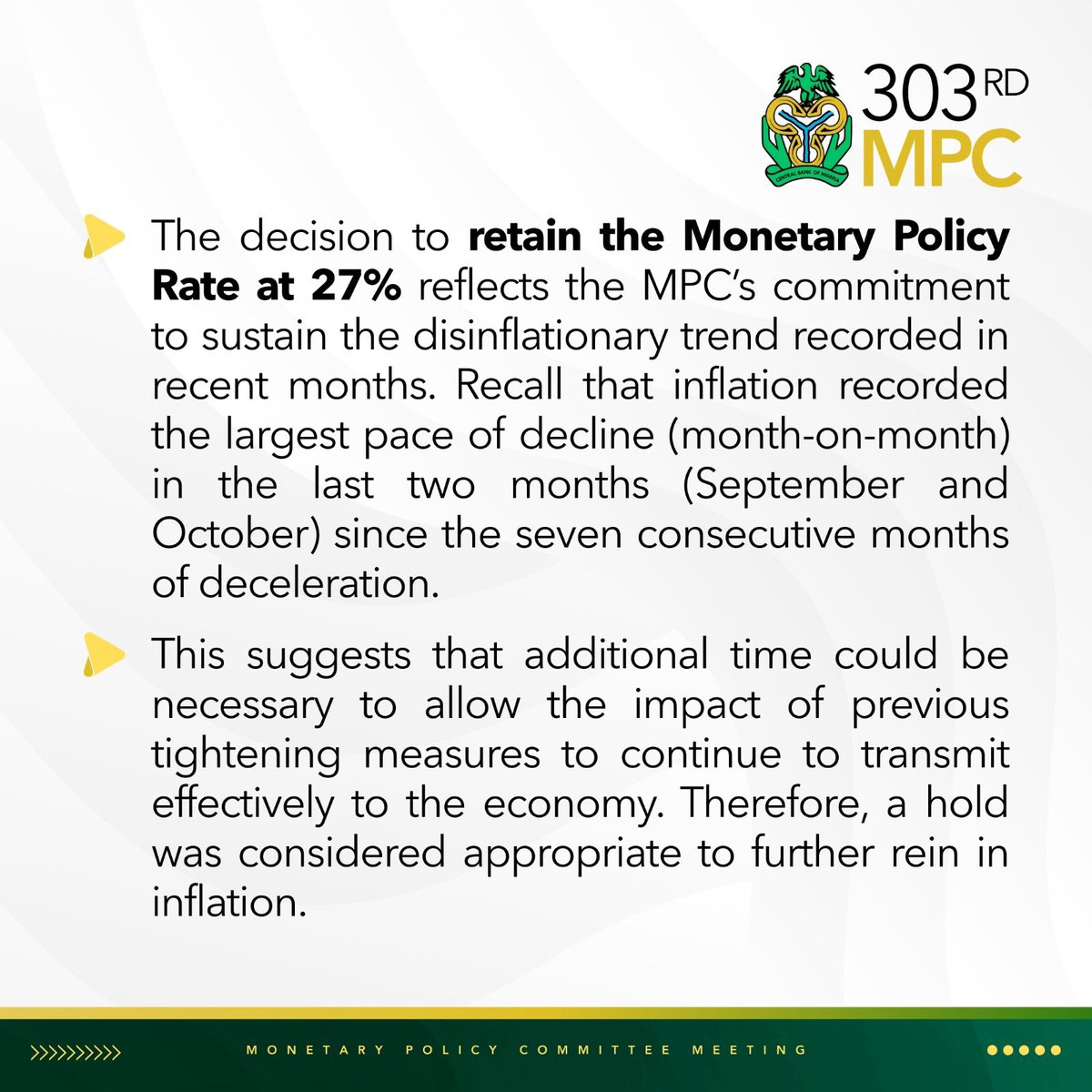 cenbank's tweet image. What you need to know about the 303rd MPC Decisions.

Kindly visit the CBN website to read more : cbn.gov.ng/Out/2025/CCD/F…

#MPC
#CBN
