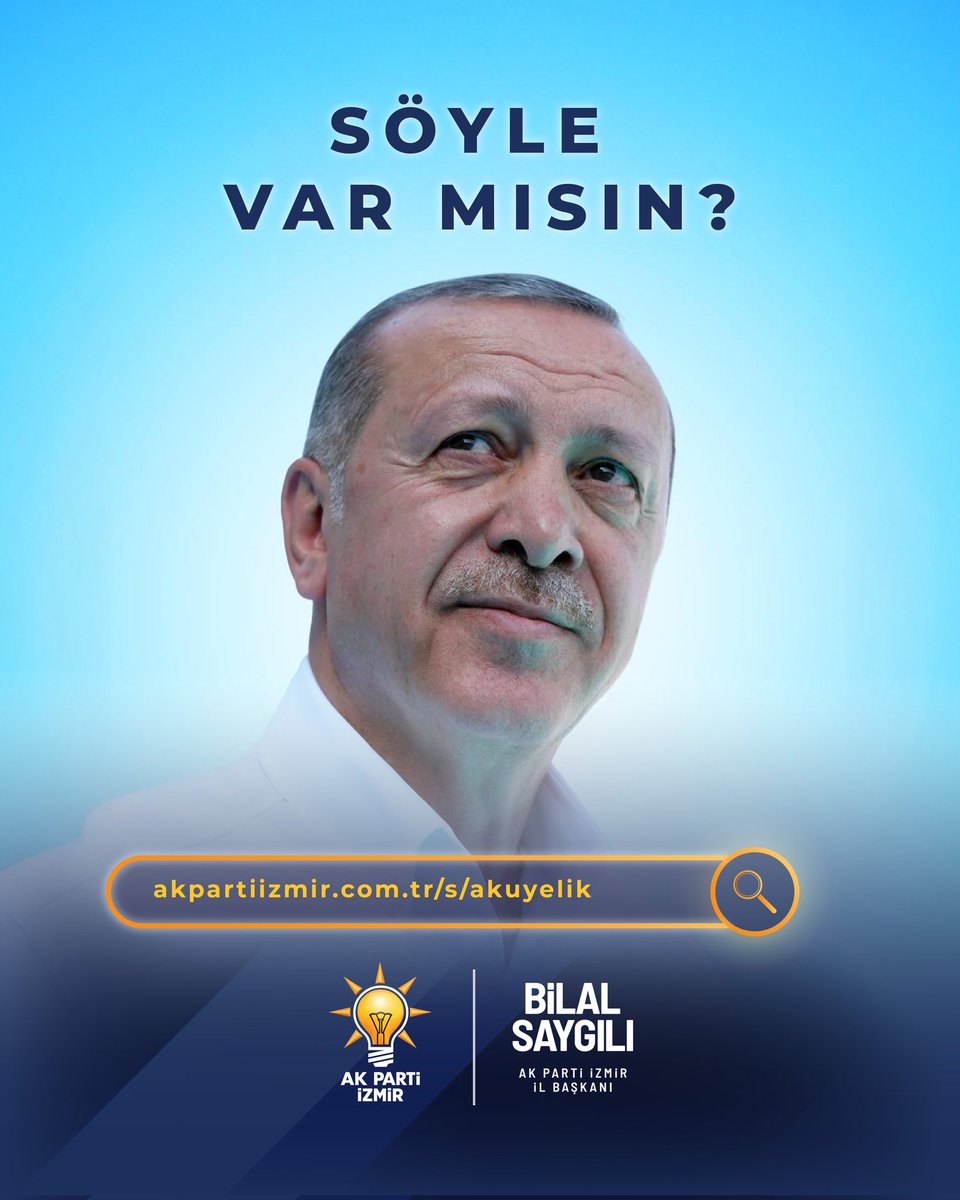 İzmir’in geleceği için elini taşın altına koymaya hazırsan, seni de AK Parti İzmir ailesine bekliyoruz!

Cumhurbaşkanımız Sayın Recep Tayyip Erdoğan’ın liderliğinde, İzmir’imize ve ülkemize hizmet yolunda birlikte yürümek isteyen tüm gönüldaşlarımızı aramızda görmek istiyoruz. 👇🏻