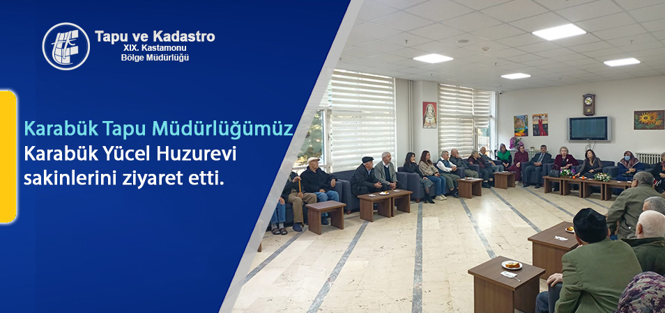 Karabük Valimiz Sn.Mustafa YAVUZ’un talimatıyla Vatandaş Memnuniyetinin artırılması amacıyla Büyüklerimize Vefa isimli proje kapsamında Karabük Yücel Huzurevinde ikamet eden değerli büyüklerimizi Tapu Müdürümüz Vildan ŞENDEMİR ASRIN ve kurum personeli ziyaret etmişlerdir.
