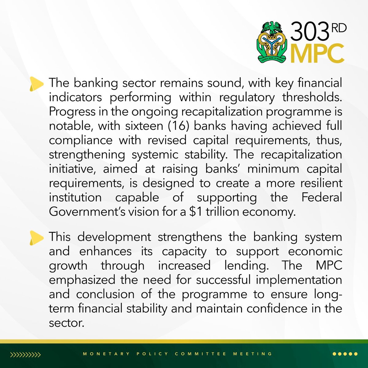 cenbank's tweet image. What you need to know about the 303rd MPC Decisions.

Kindly visit the CBN website to read more : cbn.gov.ng/Out/2025/CCD/F…

#MPC
#CBN