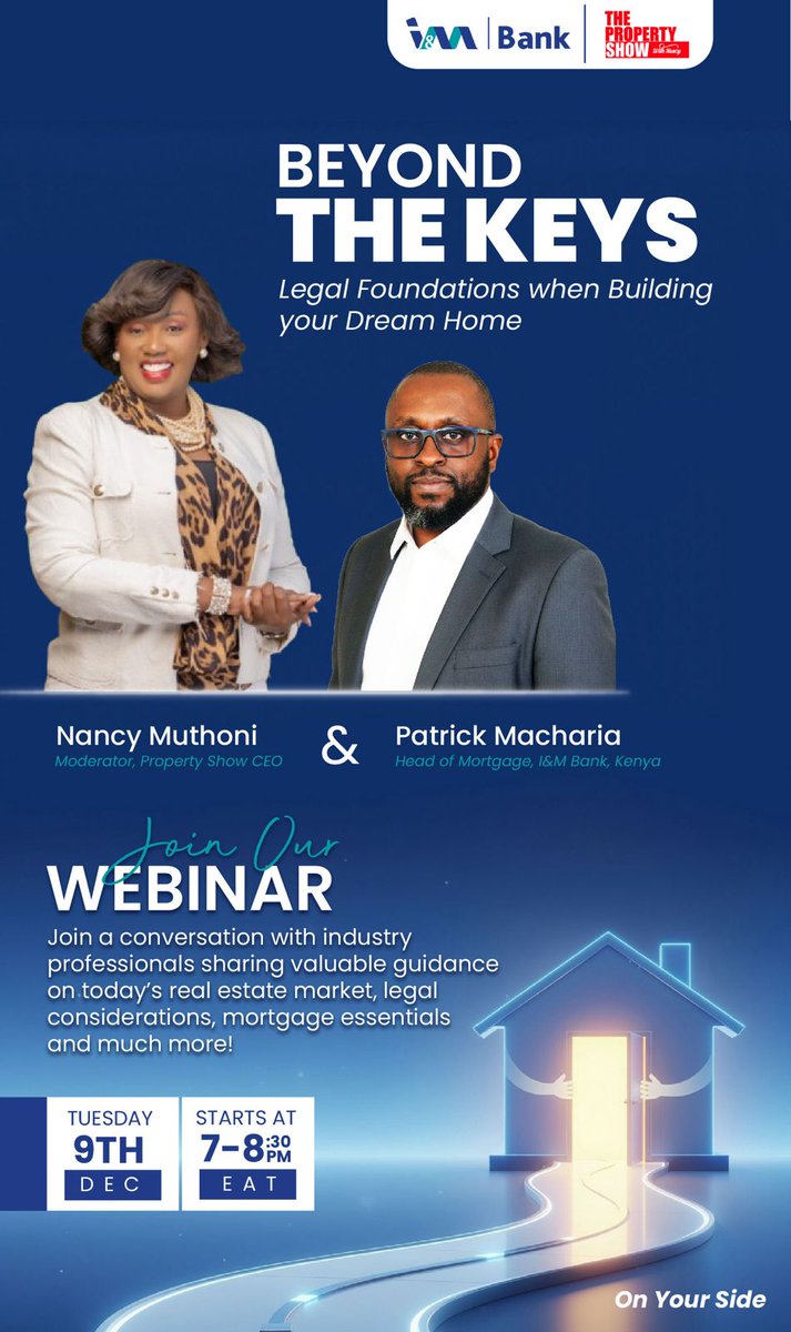 FirstAvenueKE's tweet photo. Take your homeownership journey further! 🏡
Join the Miliki Nyumba Webinar with I&amp;M Bank &amp; The Property Show as experts unpack what happens after you get the keys to your new home.

📅 Tue, 9 Dec | ⏰ 7–8:30 PM
Register: https://t.co/xzdoXqqXPr

#MilikiNyumba #ThePropertyShow https://t.co/1XRpoVSUwz