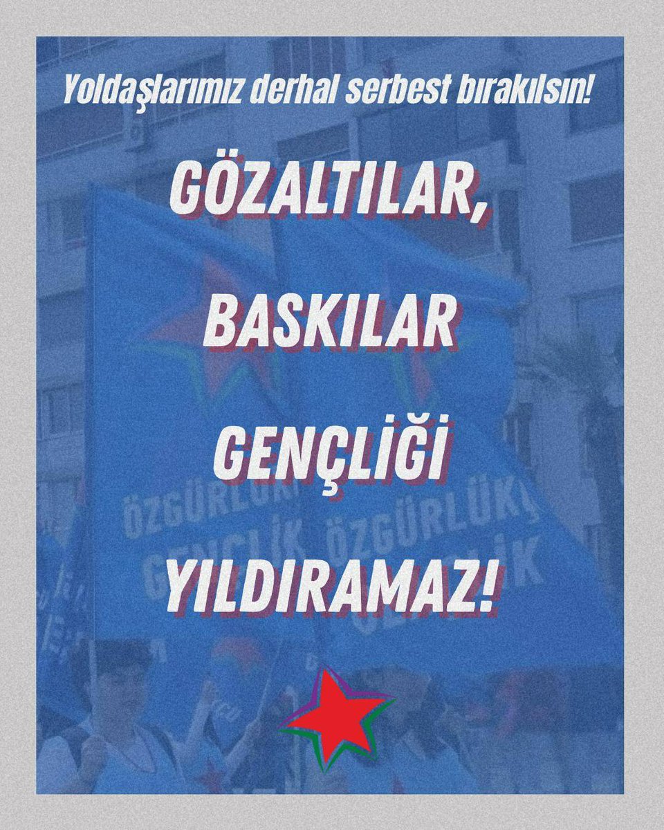 Bu sabah saatlerinde İzmir'de 2 yoldaşımız ev baskınıyla gözaltına alındı. 

AKP/MHP faşist iktidarı çocuk katillerini serbest bırakırken gençliğe uyguladığı baskının şiddetini her geçen gün artırıyor. 

Baskılar, tutuklamalar nafile. Mücadeleyi büyüteceğiz!