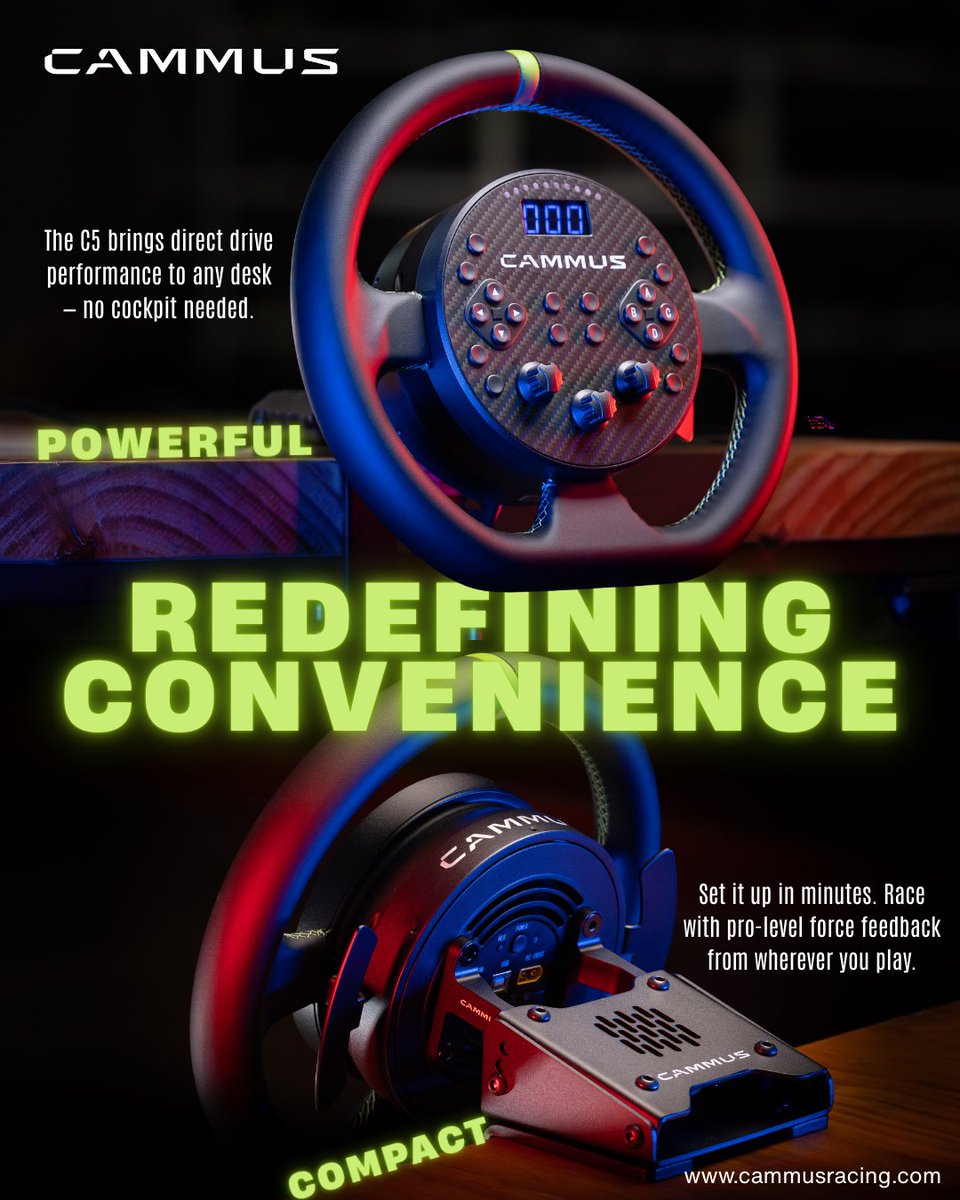 Redefining convenience for sim racers.
Compact, powerful, and desk-friendly — the Cammus C5 Direct Drive Wheel delivers pro-level force feedback anywhere you race.
🔗 cammusracing.com
#SimRacing #DirectDrive #CammusC5 #RacingWheel #DeskSetup #PCGaming