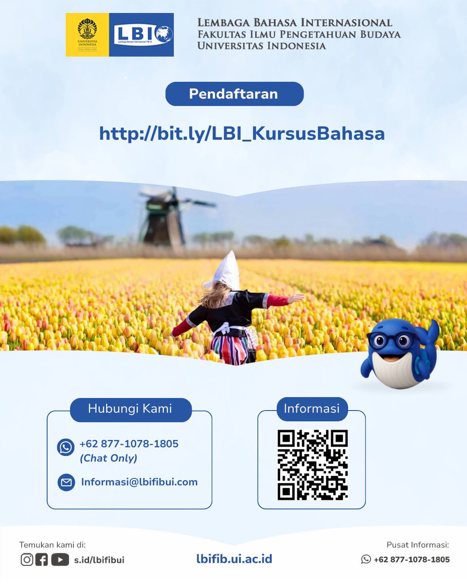 Kursus Bahasa Belanda telah dibuka!
Sahabat LBI bisa membangun kemampuan bahasa Belanda dari dasar hingga percaya diri berkomunikasi dalam berbagai situasi.

🗓 Periode pendaftaran: 22 November 2025 s.d. 5 Januari 2026
🔗bit.ly/LBI_KursusBaha…
