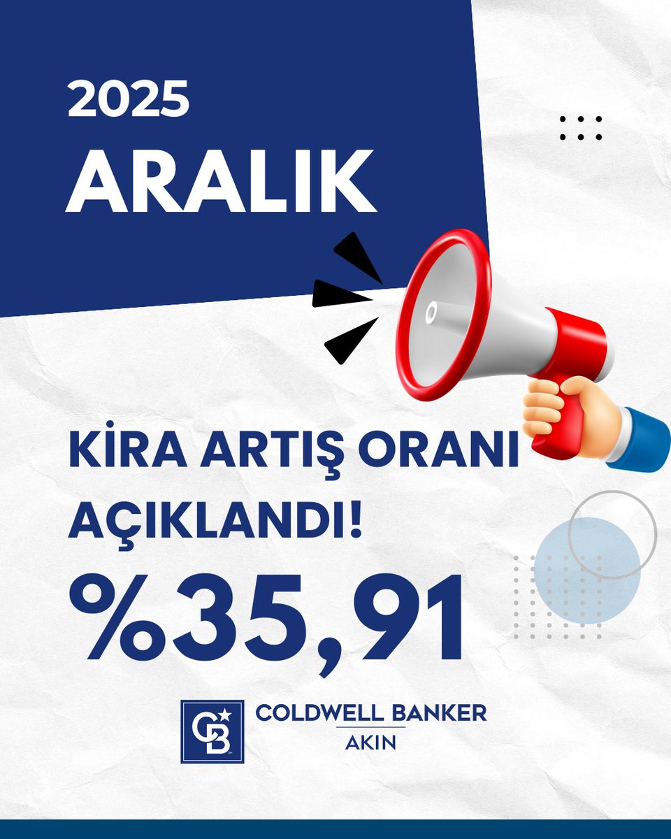 cbakingym's tweet photo. ✅Türkiye İstatistik Kurumu (TÜİK)
📈📊Aralık ayı kira artış oranını %35,91 olarak açıkladı❗️

-----------
#kira #kiraartışoranı #kiraartışı #tüik #kasım #cbakın #cbakıngayrimenkul #coldwellbanker https://t.co/ehPa9L4AzH