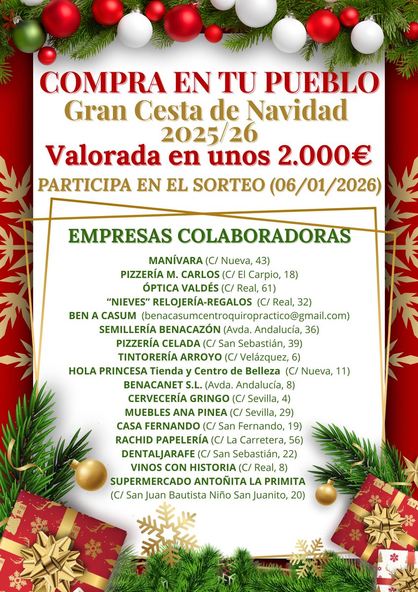 🔴𝗟𝗔 𝗖𝗔𝗠𝗣𝗔𝗡̃𝗔 "𝗖𝗢𝗠𝗣𝗥𝗔 𝗘𝗡 𝗧𝗨 𝗣𝗨𝗘𝗕𝗟𝗢" 𝗦𝗢𝗥𝗧𝗘𝗔 𝗚𝗥𝗔𝗡 𝗖𝗘𝗦𝗧𝗔 𝗗𝗘 𝗡𝗔𝗩𝗜𝗗𝗔𝗗 𝗩𝗔𝗟𝗢𝗥𝗔𝗗𝗔 𝗘𝗡 𝟮.𝟬𝟬𝟬€
benacazon.es/es/actualidad/…