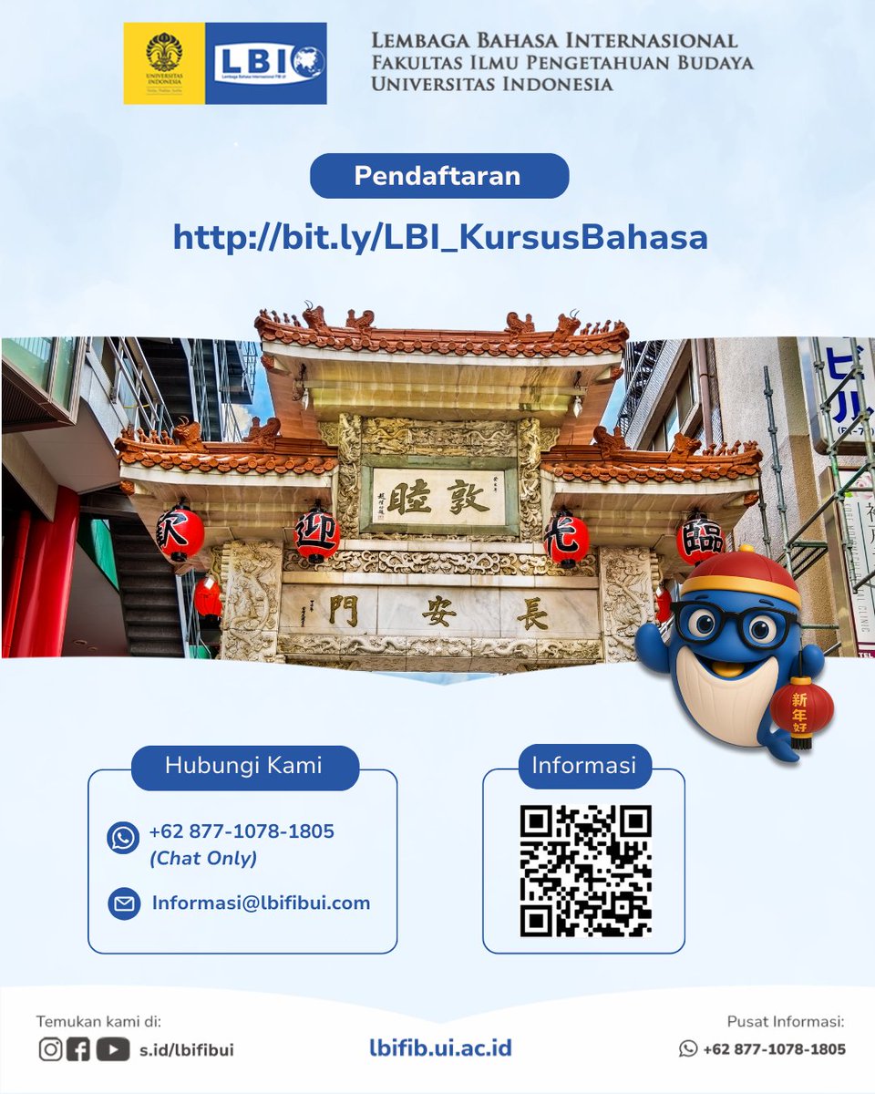 Kursus Bahasa Mandarin telah dibuka!
Program ini memberikan fondasi yang kuat bagi siapa pun yang ingin memperluas kompetensi bahasa sekaligus meningkatkan daya saing di dunia global.

🗓 Periode pendaftaran: 22 November 2025 s.d. 5 Januari 2026
🔗bit.ly/LBI_KursusBaha…