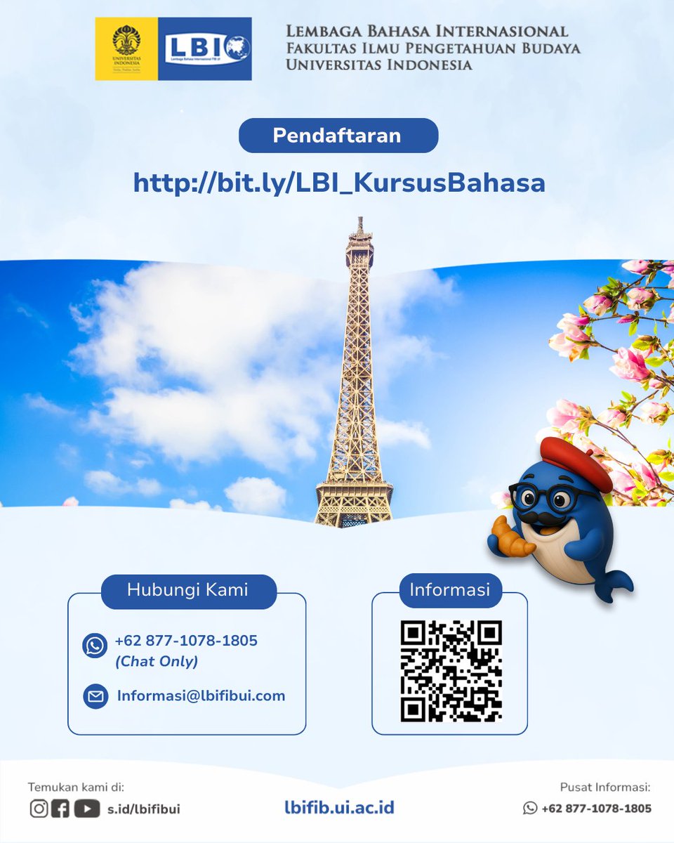 Kursus Bahasa Prancis dibuka!
Program ini memberikan fondasi yang kuat bagi Anda yang ingin memperluas wawasan akademik, profesional, maupun budaya melalui penguasaan bahasa Prancis.

🗓 Periode pendaftaran: 22 November 2025 s.d. 5 Januari 2026
🔗bit.ly/LBI_KursusBaha…