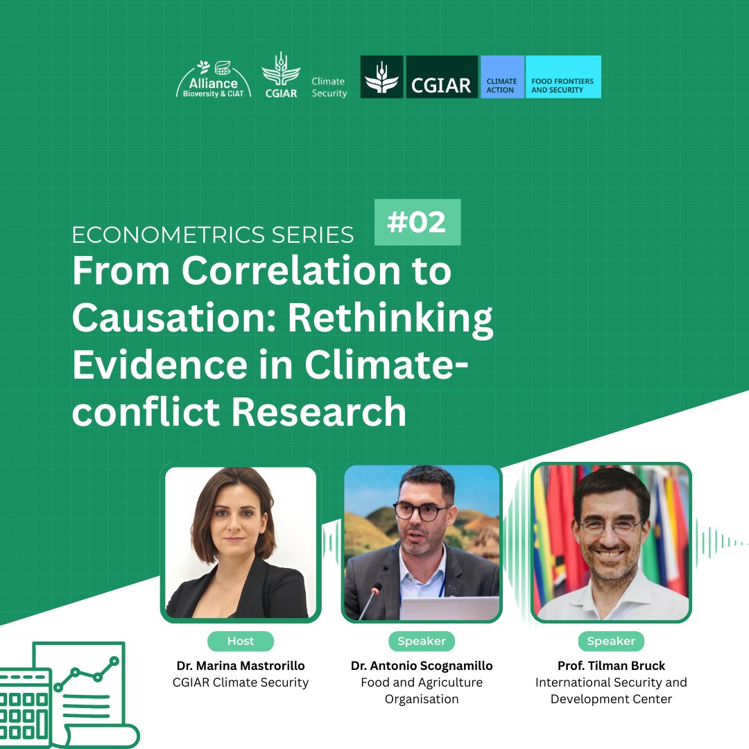 CGIARclimate's tweet image. When climate risks, food insecurity and conflict collide, correlation can mislead.

This episode of the @CGIAR Climate Security podcast dives into endogeneity, causal inference, and when “good enough” correlation works for early warning.

🎧 on.cgiar.org/4pyooI4