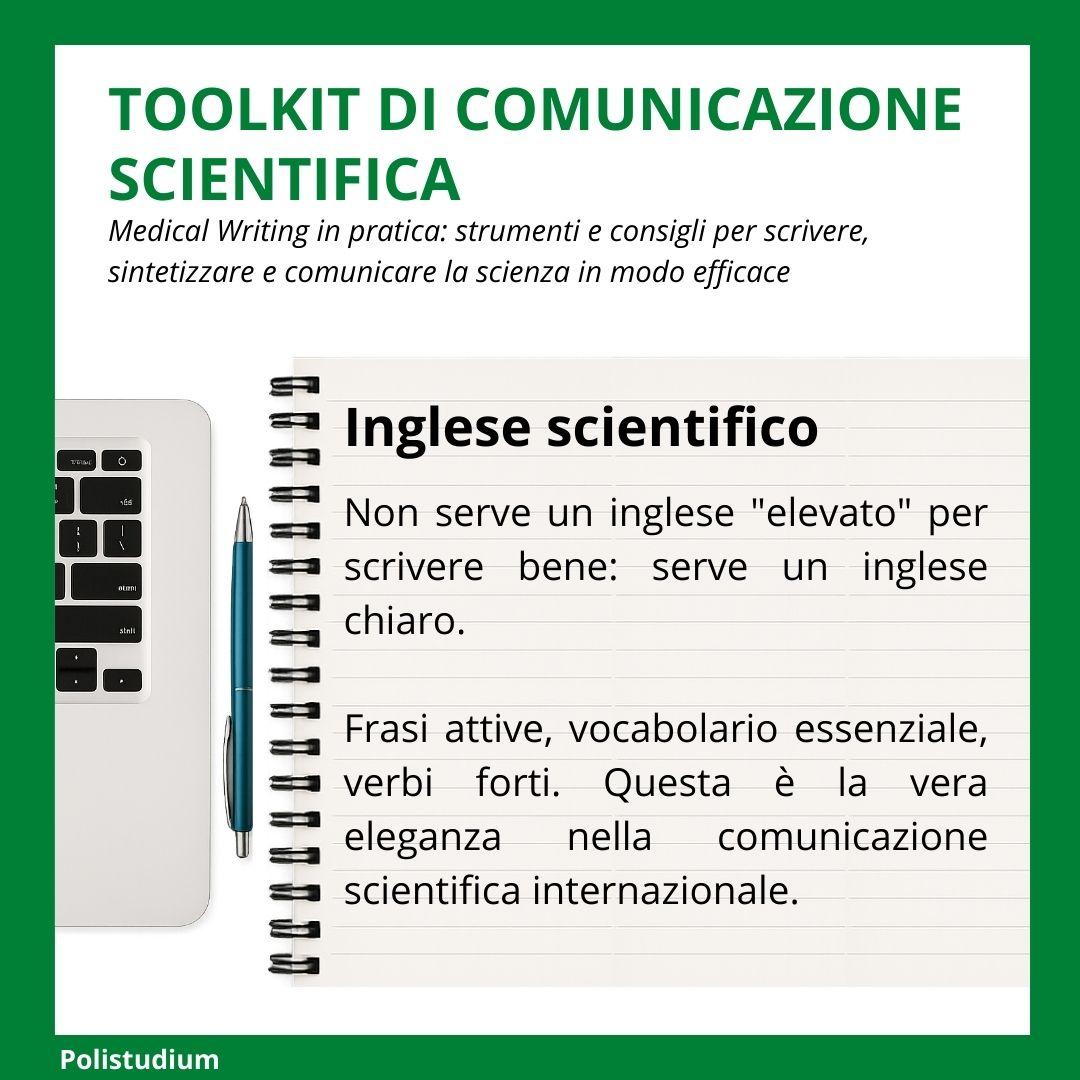 polistudium's tweet image. TOOLKIT DI COMUNICAZIONE SCIENTIFICA
🇬🇧 In inglese scientifico, la vera eleganza è la chiarezza.
L’inglese scientifico più efficace è:
• semplice,
• diretto,
• privo di ambiguità.

#ToolkitComunicazioneScientifica #ScientificEnglish #PlainLanguage #WriteClearly #MedicalWriting