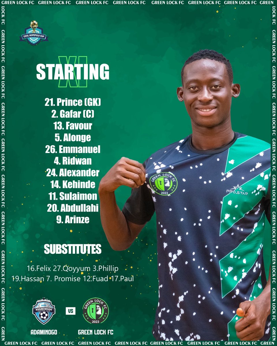 GreenLockFC's tweet image. STARTING XI📝