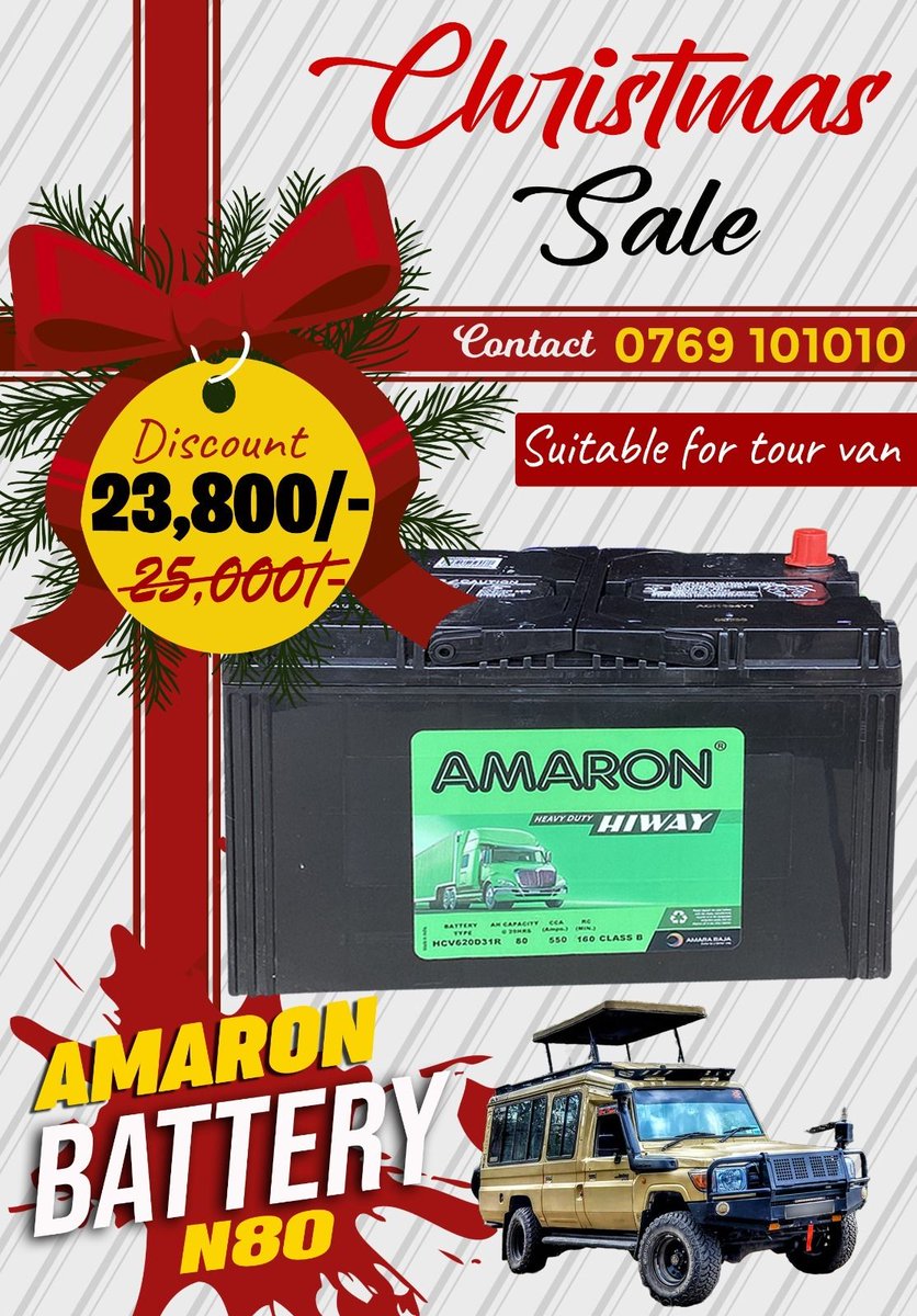 RobstarAutocare's tweet image. Festive season is here! 🥳🥳🥳

As usual, we have your best interest in our plan. 
Amaron N80 battery is suitable for most #tourvan , we deliver country wide.  

#robstarautocare #carbattery