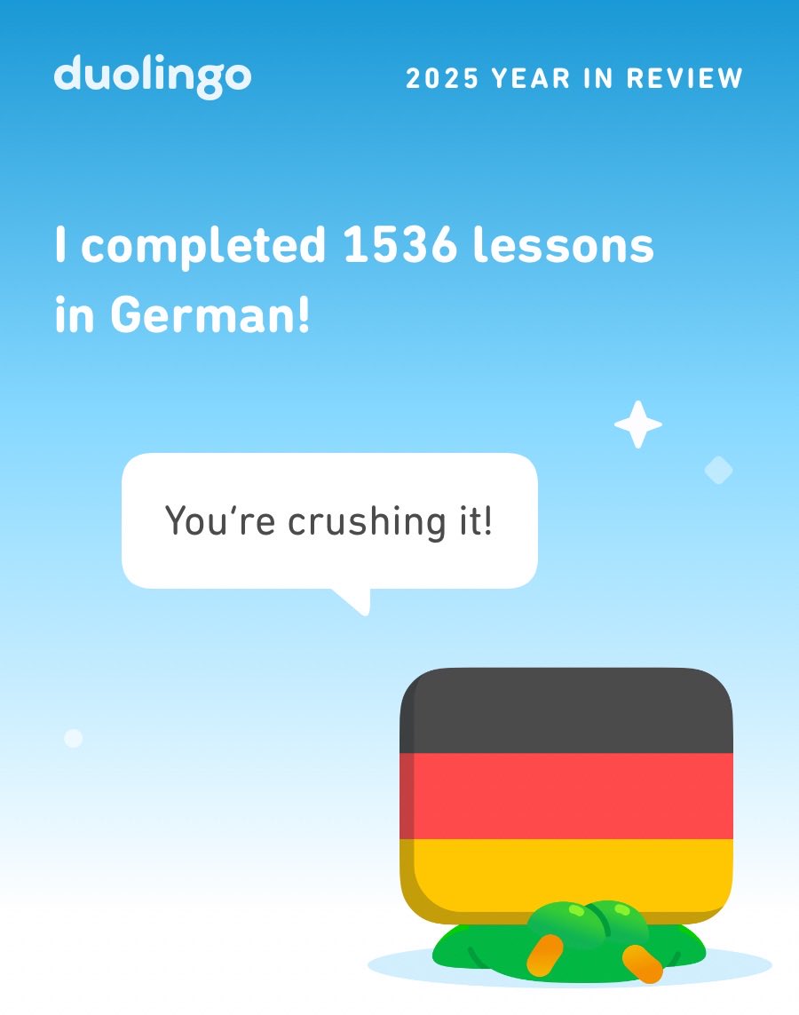 LNesett's tweet photo. Look how much I learned on Duolingo in 2025! How did you do? #Duolingo365 https://t.co/tPDTVpdeND