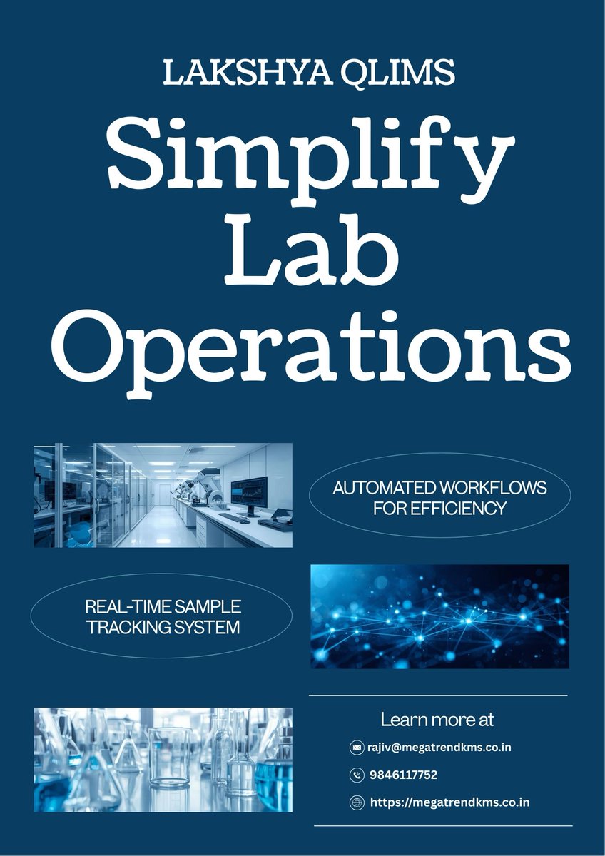 megatrendsystem's tweet image. Simplify your lab operations with Lakshya QLIMS!
✔ Automated workflows
✔ Real-time sample tracking
✔ Higher efficiency
Your lab, digitally empowered.
#LakshyaQLIMS #LIMS #LabAutomation #QualityLab #DigitalLab #SmartLab #LaboratoryTech #NABL #LabSolutions