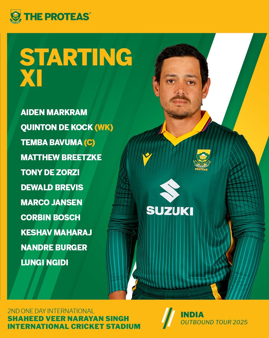 Toss Update 🪙 

🇿🇦 South Africa have won the toss and elected to Bowl first.

🔄 Three fresh inclusions for #TheProteas Men: Temba Bavuma, Keshav Maharaj, and Lungi Ngidi return to the XI, replacing Ryan Rickelton, Prenelan Subrayen, and Ottneil Baartman.

Here’s our lineup for