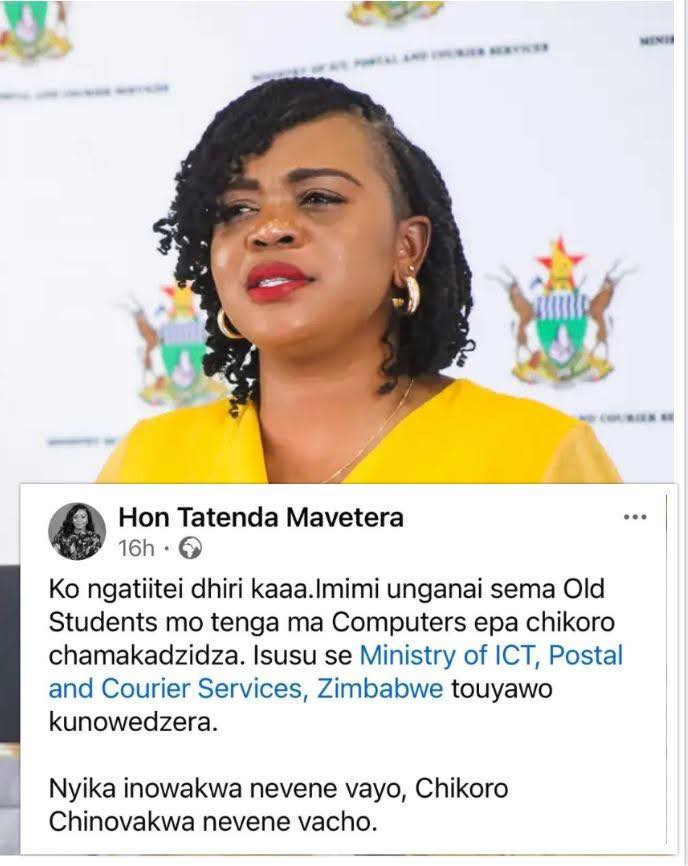 CrimeWatchZim's tweet image. The Minister of ICT, Tatenda Mavetera, has called on Zimbabweans to come together and purchase computers for their former schools, with the Ministry pledging to supplement these efforts.

Thoughts?