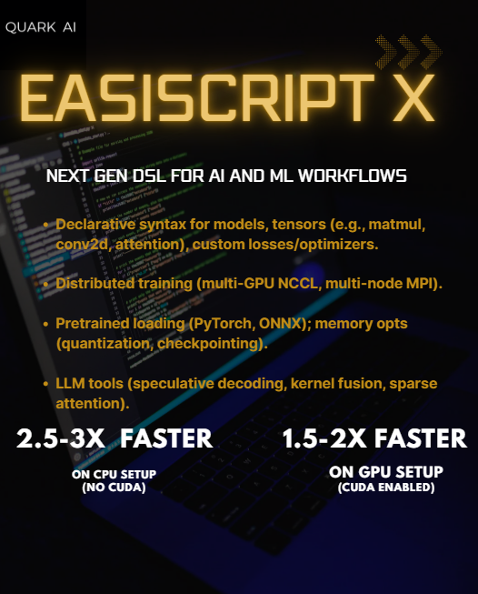 QuarkAI_HQ's tweet photo. Introducing EasiScriptX: An programming language for AI and ML https://t.co/wByEwVdRem