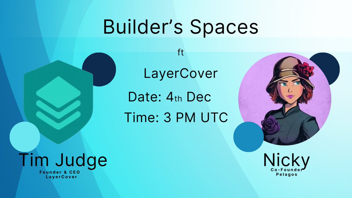 Builder's Spaces with <a href="/layercover/">LayerCover</a>!🎙️ 

Join us on this week's Builder's Spaces with the Founder of LayerCover and learn more about their chain-agnostic parametric insurance marketplace and more.

📅 4th Dec 
⏰ 3 PM UTC  

Set reminders 👇
x.com/i/spaces/1djxX…