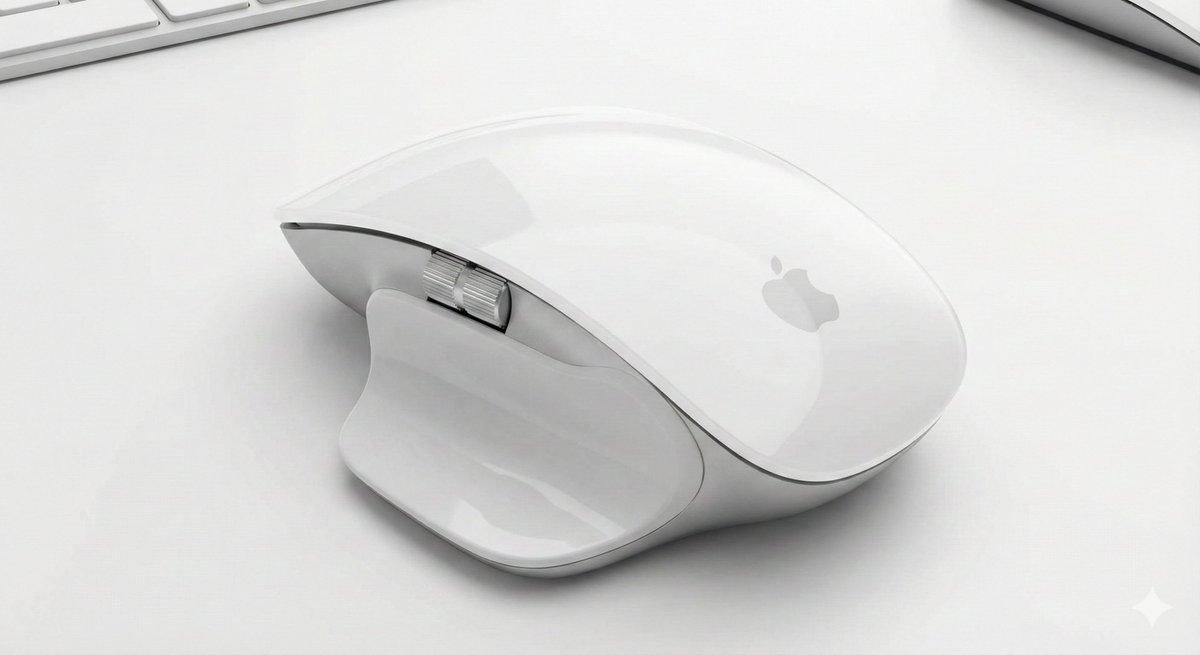 karroul's tweet photo. Hleďte! Apple Magic Mouse Pro, aneb kříženec Magic Mouse a Logitech MX Master.

(S Nano Banana Pro může být designer každý. 😂) https://t.co/Ez1IyOXS0B