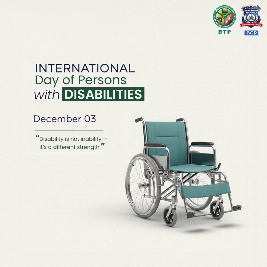 ಅಂಗವೈಕಲ್ಯತೆ ಎಂದರೆ ಅಸಾಮರ್ಥ್ಯ ಅಲ್ಲ, ಬದಲಾಗಿ ಅದೊಂದು ಭಿನ್ನ ಶಕ್ತಿ.
ನಮ್ಮ ರಸ್ತೆಗಳಲ್ಲಿ ಮತ್ತು ಎಲ್ಲೆಡೆ ಪ್ರತಿಯೊಬ್ಬ ನಾಗರಿಕನಿಗೂ ಘನತೆ, ಸಹಾನುಭೂತಿ ಮತ್ತು ಸಮಾನ ಅವಕಾಶವನ್ನು ನೀಡಿ ಅವರನ್ನ ಬೆಂಬಲಿಸೋಣ.

Disability is not inability it’s a different strength.
Let’s support every citizen with dignity, empathy