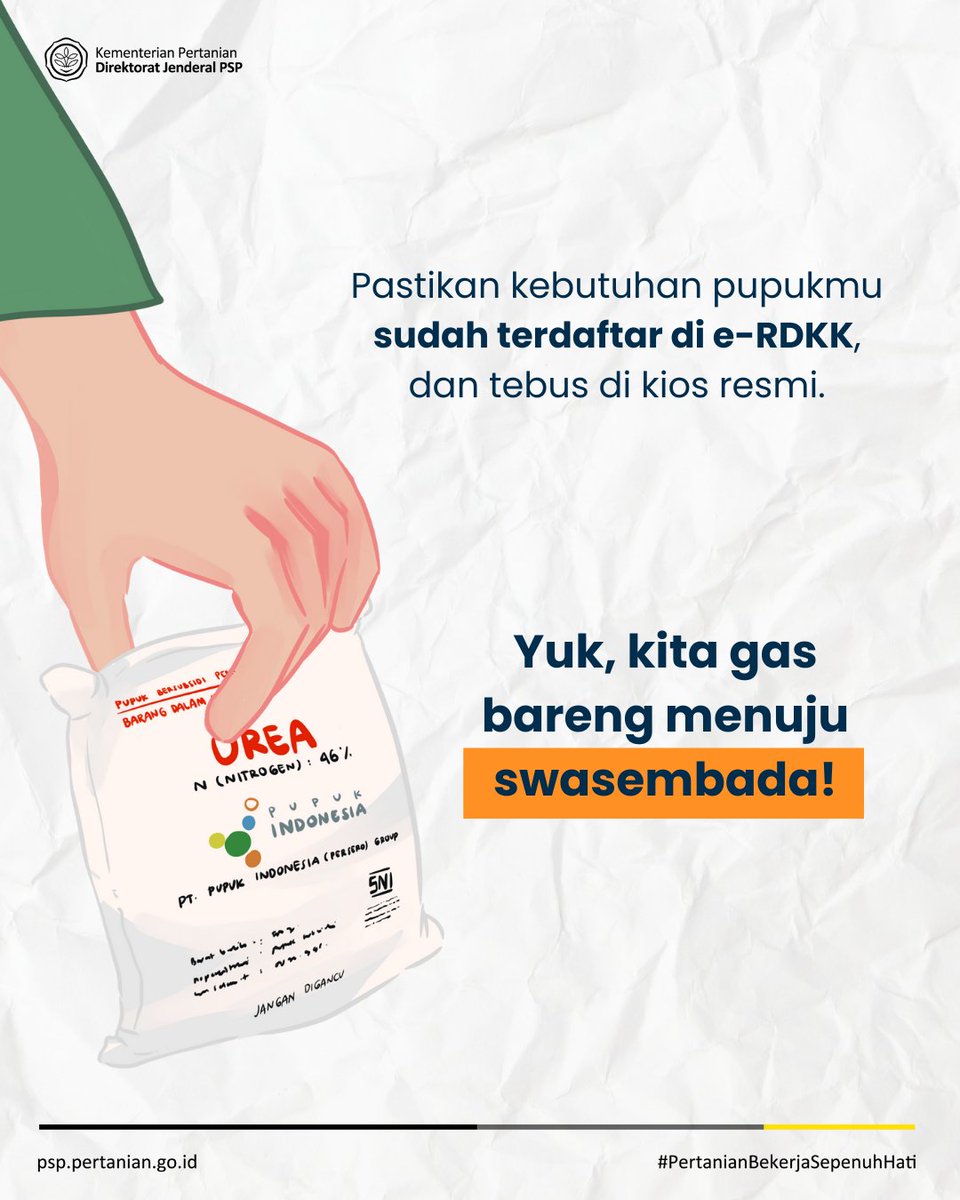Desember, D-nya apa?
Dukung swasembada dong!

Kita gas bareng menuju swasembada. Kalau ada pupuk yang tidak sesuai HET, sobatani bisa lapor ke Lapor Pak Amran: 0823-1110-9390.
Bareng-bareng kita jaga distribusi, bareng-bareng kita dukung swasembada!
#SwasembadaBeras #PupukSubsidi