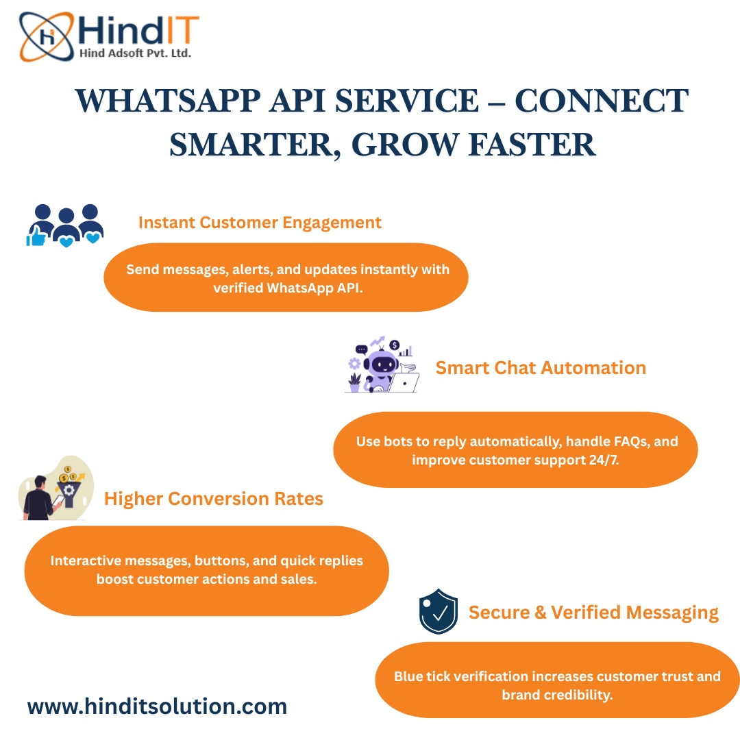 hind_adsoft's tweet image. 🚀 Connect smarter with WhatsApp API. Faster replies, higher conversions, and verified messaging for your business. Grow with automation! 🤖📲
#WhatsAppAPI #BusinessGrowth #HindIT