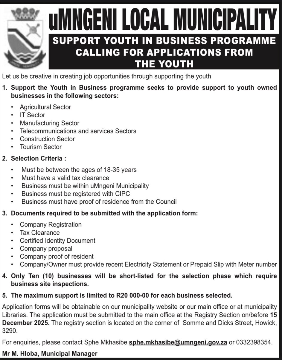 UmngeniLocal's tweet image. 🔌 uMngeni Municipality seeks to support youth in businesses
 
To access the form that must accompany the application please click on the link below:-
 
umngeni.gov.za/wp-content/upl…
 
 #MakingProgressTogether