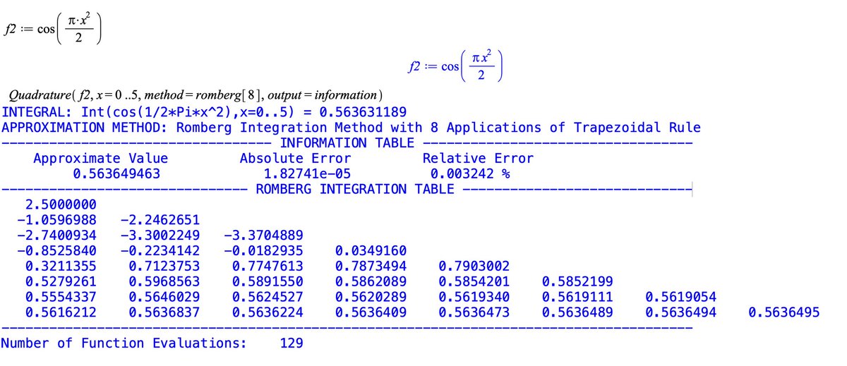 blackcloudsover's tweet image. &quot;Student&quot; packages in @maplesoft are outstanding tools for learning and understand many concepts in #maths 

in #NumericalAnalysis you can see, better than in a textbook, how #NumericalIntegration works and how the output should be.

Example with #Romberg integration method…