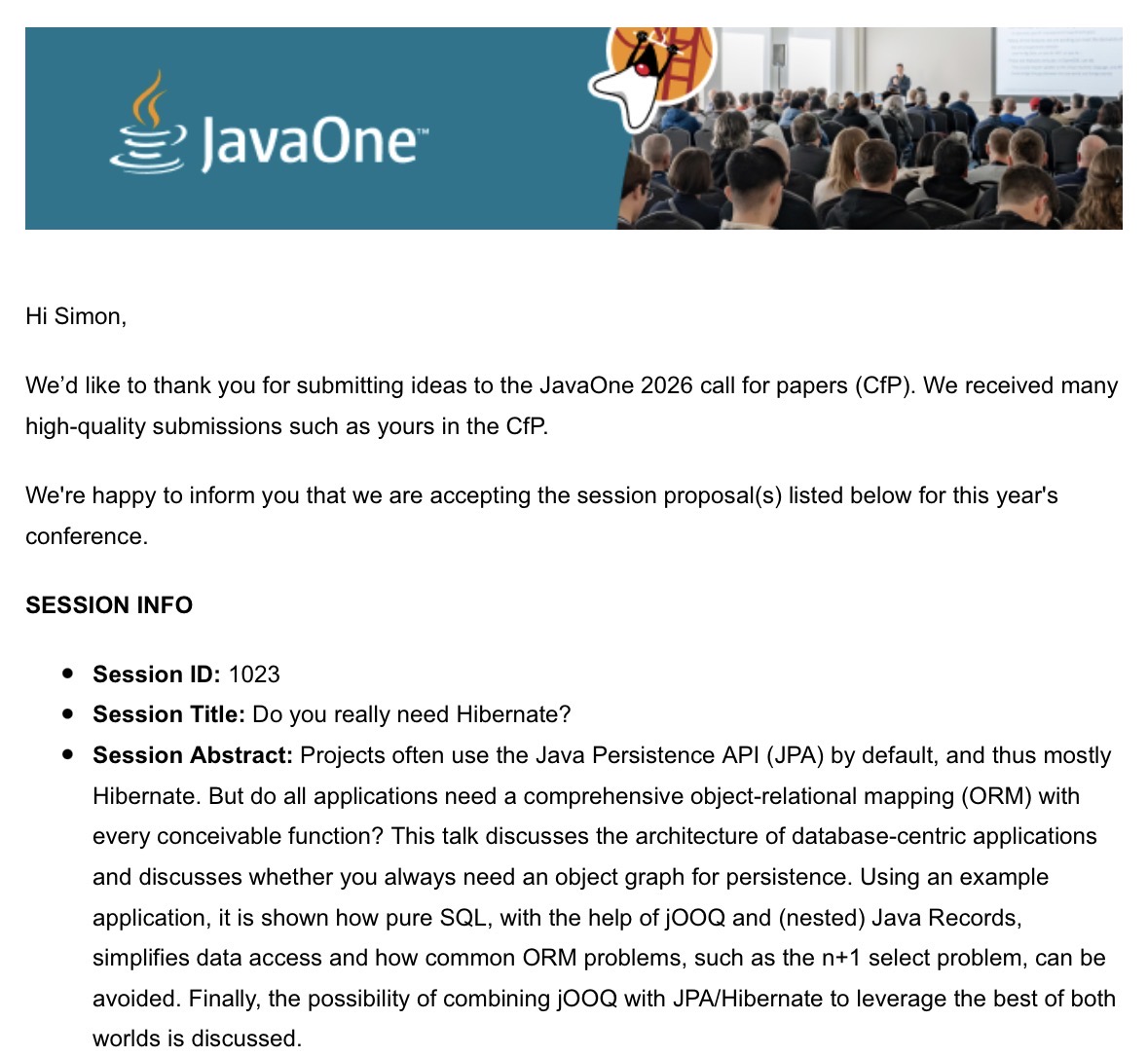 simas_ch's tweet image. Yee-haw 🥳 
That’s huge, I was accepted to speak at JavaOne next year again!

Thanks a lot to the content team around @Sharat_Chander 
#JavaOne