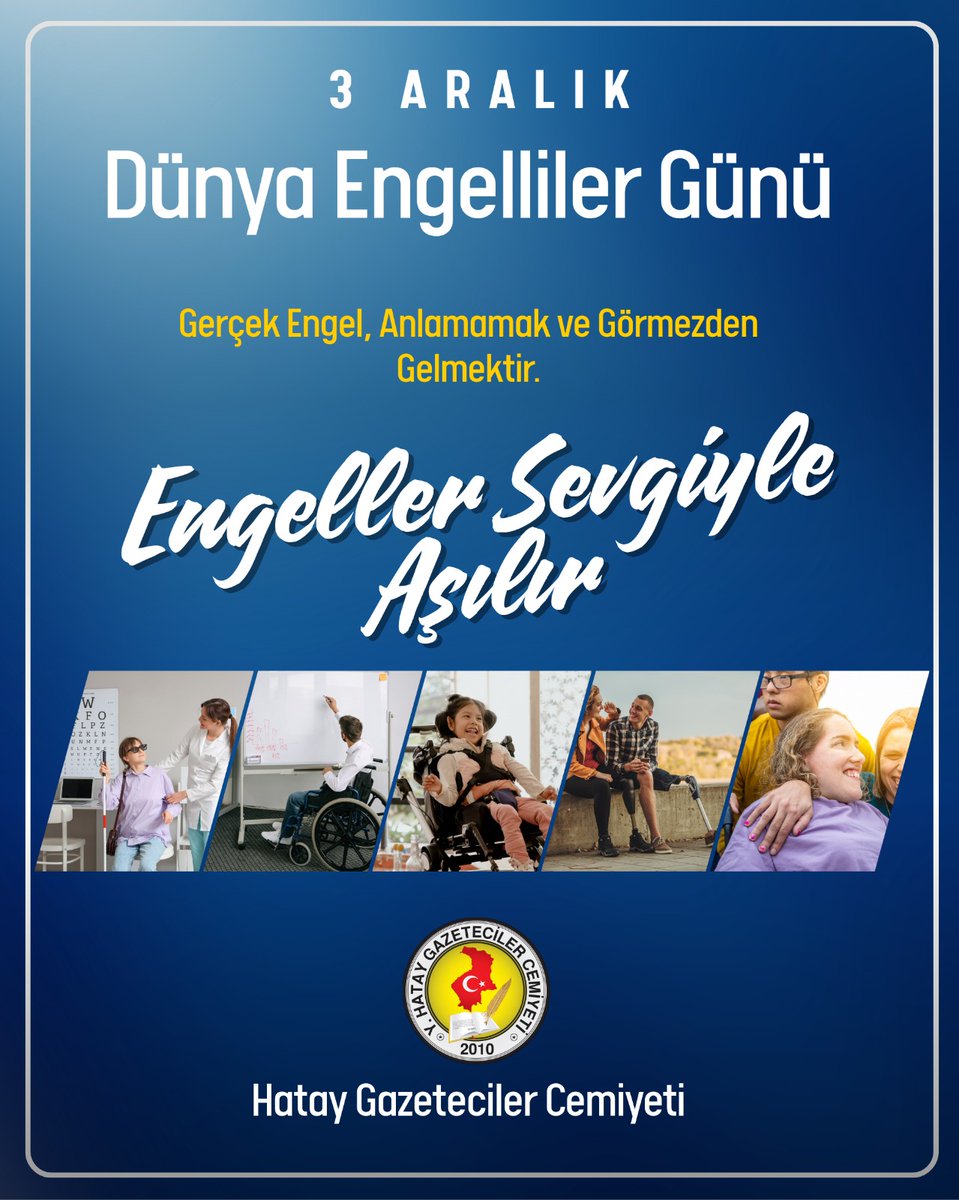 3 Aralık Dünya Engelliler Günü vesilesiyle tüm engelli vatandaşlarımızı sevgiyle selamlıyor, onların yanında olduğumuzu hak mücadelesinde destekçileri olmaya devam edeceğimizi bir kez daha ifade ediyorum. Engelsiz, adil ve daha güçlü bir Hatay için birlikte çalışmayı sürdüreceğiz