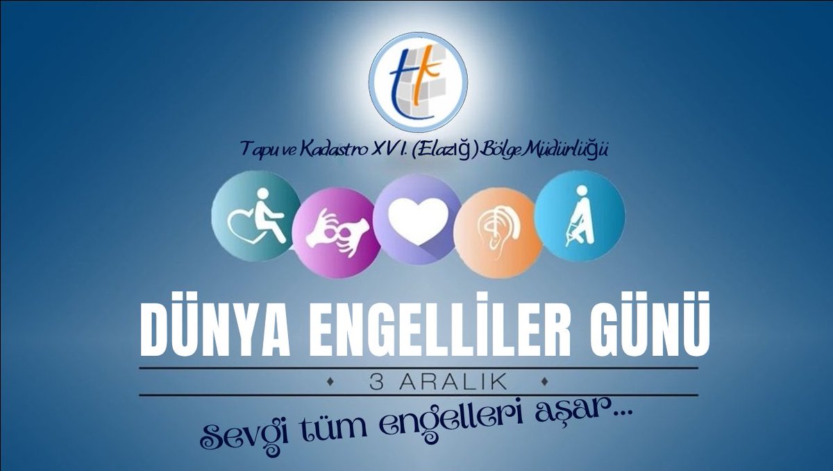 Engelsiz bir yaşam tüm toplumun kendi engellemelerini aşması ile mümkündür.
Her engel saygı, sevgi ve hoşgörüyle aşılır. #3AralıkDünyaEngellilerGünü
<a href="/tkgmgovtr/">Tapu ve Kadastro</a>