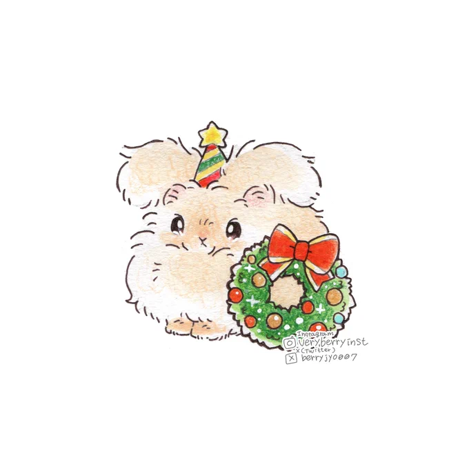 うさぎさんのクリスマス アンゴラさんは 飼い主にクリスマス帽子をかぶせられて 不機嫌なようです ぷぅー!