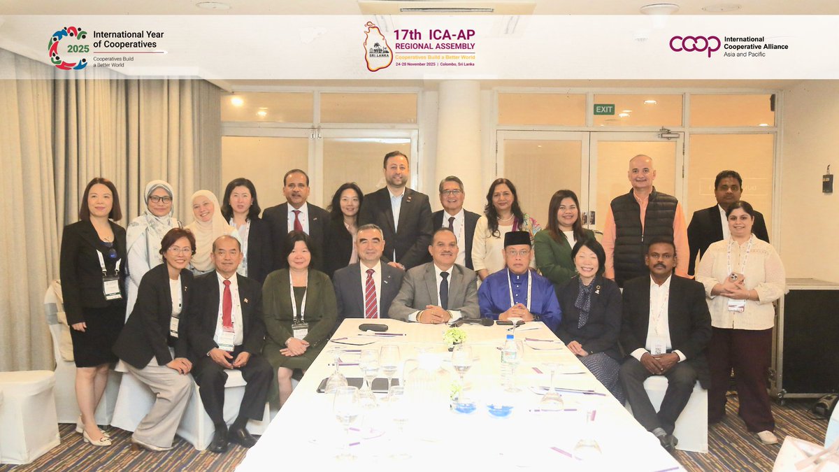 Congratulations to the newly elected ICA Asia and Pacific Regional Board 2025 to 2029, led by President Dr. Chandrapal Singh Yadav, with new members from #Jordan and #Thailand and youth voice from Dulce Bustamante. #ICAAPRA2025 #AyubowanCoops #IYC2025