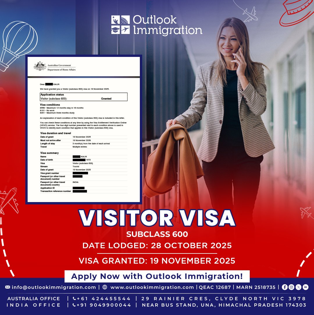 OutlookImmi's tweet image. ✨ A Mother’s Visit Approved!❤️

#VisitorVisa #Subclass600 #FamilyReunion #VisaApproved #ParentVisaAustralia #OutlookImmigration #MARARegisteredAgent #StudentLifeAustralia #AustraliaBound #FamilyFirst #VisaSuccess #TrendingNow
