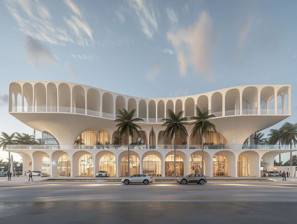 Architizer's tweet image. This design for a climate-responsive hotel combines soft geometry, cross-ventilation, and native landscaping to reduce heat gain and create breathable interior spaces.

📍Dubai, United Arab Emirates
Project by: Vo Huu Linh Architects
Details: hubs.la/Q03Wz50Y0