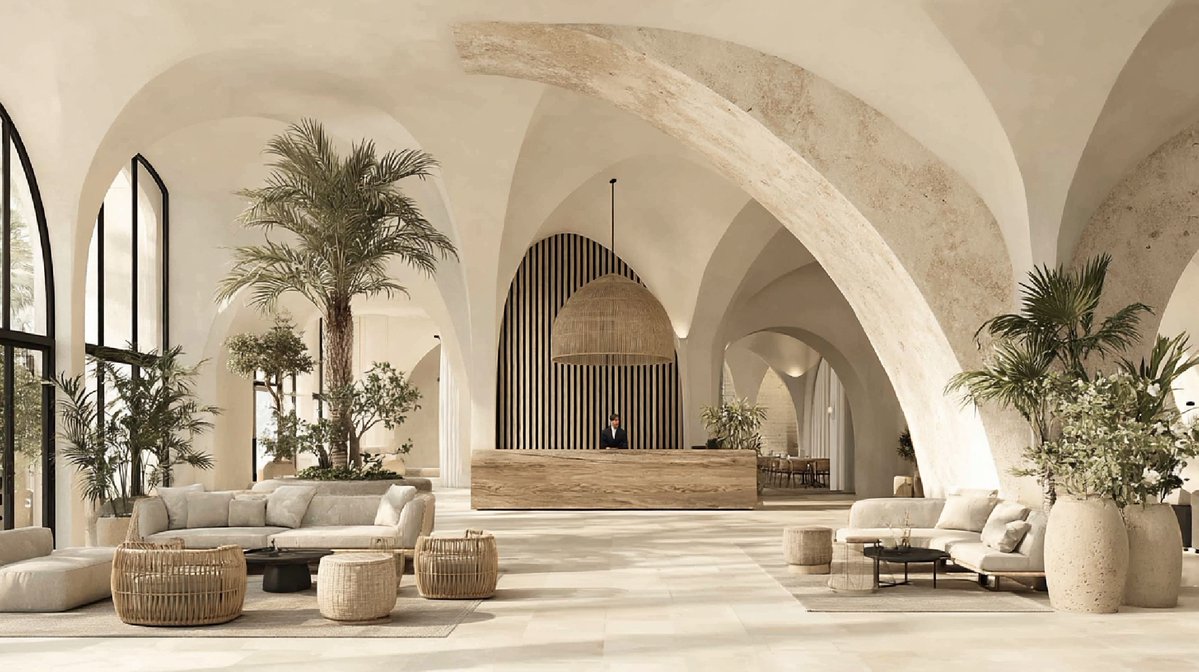 Architizer's tweet image. This design for a climate-responsive hotel combines soft geometry, cross-ventilation, and native landscaping to reduce heat gain and create breathable interior spaces.

📍Dubai, United Arab Emirates
Project by: Vo Huu Linh Architects
Details: hubs.la/Q03Wz50Y0