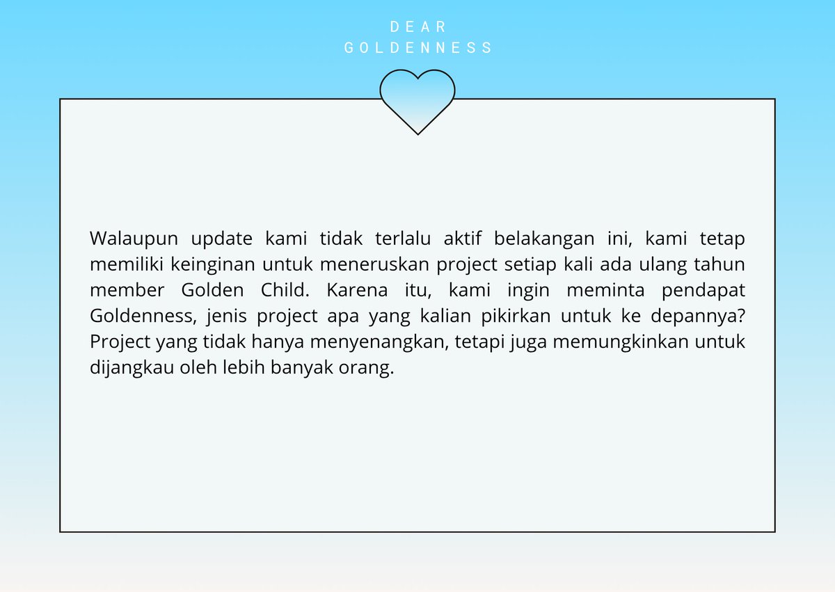 supportgolcha's tweet photo. Goldenness, kami butuh masukan kalian untuk ide project diwaktu mendatang. Silakan isi surveynya di bawah ini 🙌

📎 https://t.co/OombPkbPFf

#GoldenChild #골든차일드
@GoldenChild https://t.co/Fy0Wn03SR1
