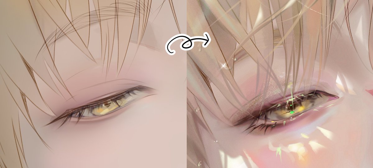 반실사 눈 채색이 밋밋해 보일 땐 아이돌 메이크업이나 구관인형 메이크업 자료를 참고해 보기! 훨씬 예뻐집니다…👁️💖

If your semi-realistic eye coloring looks flat, try referring to K-pop idol or BJD makeup references. It makes a huge difference!