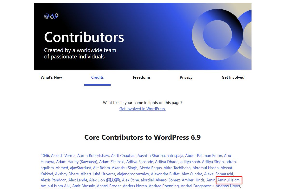 theaminulai's tweet photo. Another proud moment โ another WordPress Core contribution! ๐๐
Thrilled to be part of the WordPress 6.9 โGeneโ release.
Letโs keep building the future of the open web!
#WordPress #WordPressCore #OpenSource #TheAminul https://t.co/fTvMsCTPdF
