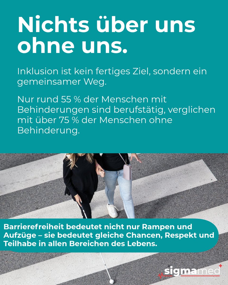3. Dezember: Internationaler Tag der Menschen mit Behinderungen. Inklusion heißt: Barrieren abbauen, Chancen schaffen, Fähigkeiten sehen. 55 % der Menschen mit Behinderungen sind berufstätig – wir können mehr tun. Niemand darf zurückgelassen werden. 
#Inklusion #Sigmamed